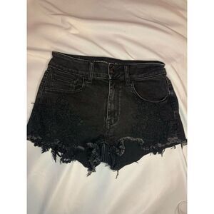 American-eagle-outfitters Women's Black Hi-Rise Shortie Flower Overlay Sz 0
